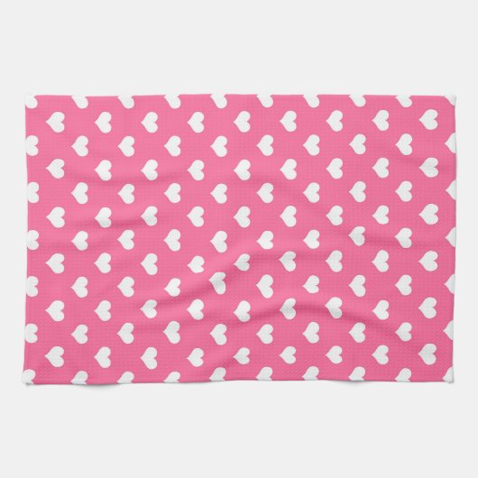 Roze Wit Liefde Hart Patroon Ontwerp Theedoek (Horizontaal)