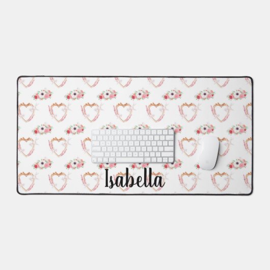 roze wit Lovebirds bloem harten naam script Bureaumat (Keyboard & Muis)