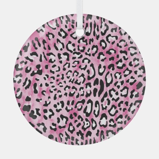 Roze wit luipaard patroon. glas ornament (Voorkant)