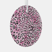 Roze wit luipaard patroon. glas ornament (Voorkant Rechts)