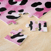 Roze wit luipaard patroon. legpuzzel (Zijkant)