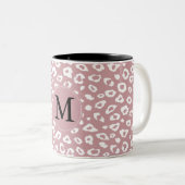 Roze Wit Luipaard Print Monogram Tweekleurige Koffiemok (Voorkant rechts)