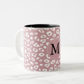 Roze Wit Luipaard Print Monogram Tweekleurige Koffiemok (Voorkant links)