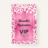 Roze Wit Luipaard Quinceañera Nodig VIP Pass uit Badge (Voorkant)