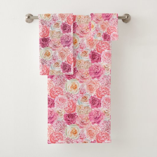 Roze Wit Magenta Bloem Bloemen Elegant Boho Bad Handdoek (Insitu)