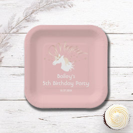 Roze Wit Magische Eenhoorn Meisje Verjaardagsfeest Papieren Bordje