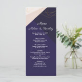 Roze wit marineblauw & goud geometrie Wedding Menu (Staand voorkant)
