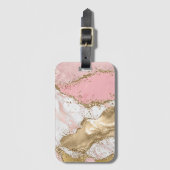 Roze Wit Marmer Gouden Glitter Bagagelabel (Voorkant (verticaal))