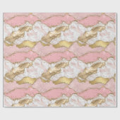 Roze Wit Marmer Gouden Glitter Cadeaupapier (Vlak)