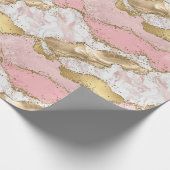 Roze Wit Marmer Gouden Glitter Cadeaupapier (Hoek)