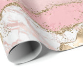 Roze Wit Marmer Gouden Glitter Cadeaupapier (Rol Hoek)