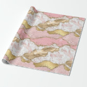 Roze Wit Marmer Gouden Glitter Cadeaupapier (Uitgerold)