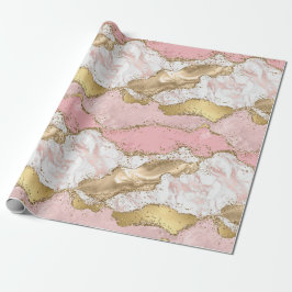 Roze Wit Marmer Gouden Glitter Cadeaupapier
