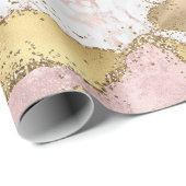 Roze Wit Marmer Gouden Glitter Cadeaupapier (Rol Hoek)