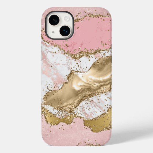 Roze Wit Marmer Gouden Glitter Case-Mate iPhone Case (Achterkant)