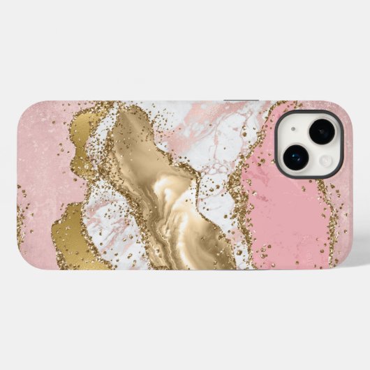 Roze Wit Marmer Gouden Glitter Case-Mate iPhone Case (Achterkant (horizontaal))