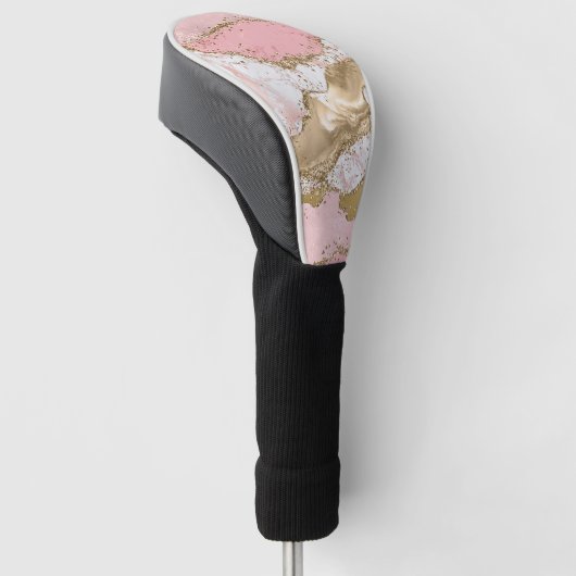 Roze Wit Marmer Gouden Glitter Golfheadcover (Schuin)