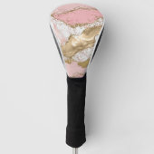 Roze Wit Marmer Gouden Glitter Golfheadcover (Voorkant)
