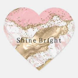 Roze Wit Marmer Gouden Glitter Hart Sticker