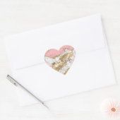 Roze Wit Marmer Gouden Glitter Hart Sticker (Envelop)