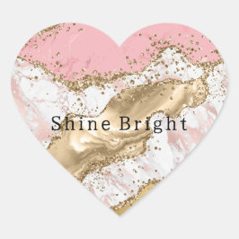 Roze Wit Marmer Gouden Glitter Hart Sticker