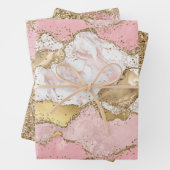 Roze Wit Marmer Gouden Glitter Inpakpapier Vel (In situ)