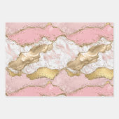 Roze Wit Marmer Gouden Glitter Inpakpapier Vel (Voorkant)