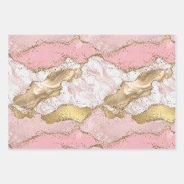 Roze Wit Marmer Gouden Glitter Inpakpapier Vel