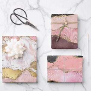 Roze Wit Marmer Gouden Glitter Inpakpapier Vel