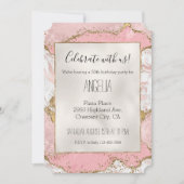 Roze Wit Marmer Gouden Glitter Kaart (Voorkant)