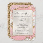 Roze Wit Marmer Gouden Glitter Kaart (Voorkant / Achterkant)