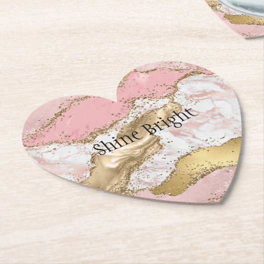 Roze Wit Marmer Gouden Glitter Kartonnen Onderzetters (Gekanteld)