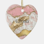 Roze Wit Marmer Gouden Glitter Keramisch Ornament (Rechts)