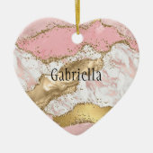 Roze Wit Marmer Gouden Glitter Keramisch Ornament (Voorkant)