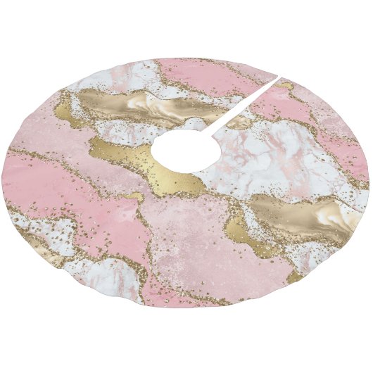 Roze Wit Marmer Gouden Glitter Kerstboom Rok (Gekanteld)