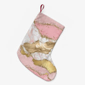 Roze Wit Marmer Gouden Glitter Kleine Kerstsok (Voorkant (Hangend))