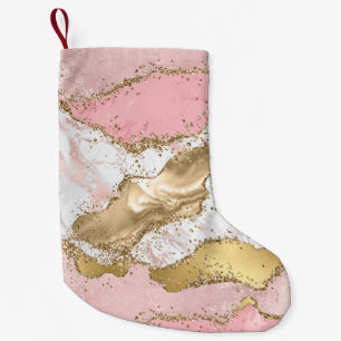 Roze Wit Marmer Gouden Glitter Kleine Kerstsok
