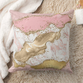 Roze Wit Marmer Gouden Glitter Kussen
