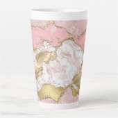 Roze Wit Marmer Gouden Glitter Latte Mok (Voorkant)