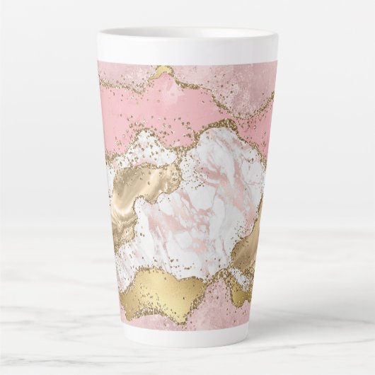 Roze Wit Marmer Gouden Glitter Latte Mok (Voorkant)