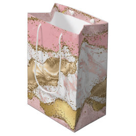 Roze Wit Marmer Gouden Glitter Medium Cadeauzakje