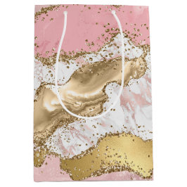 Roze Wit Marmer Gouden Glitter Medium Cadeauzakje