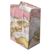 Roze Wit Marmer Gouden Glitter Medium Cadeauzakje (Achterkant Gekanteld)
