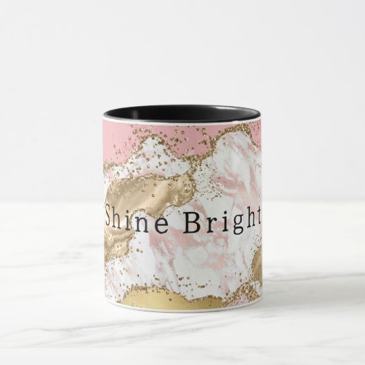 Roze Wit Marmer Gouden Glitter Mok (Midden)