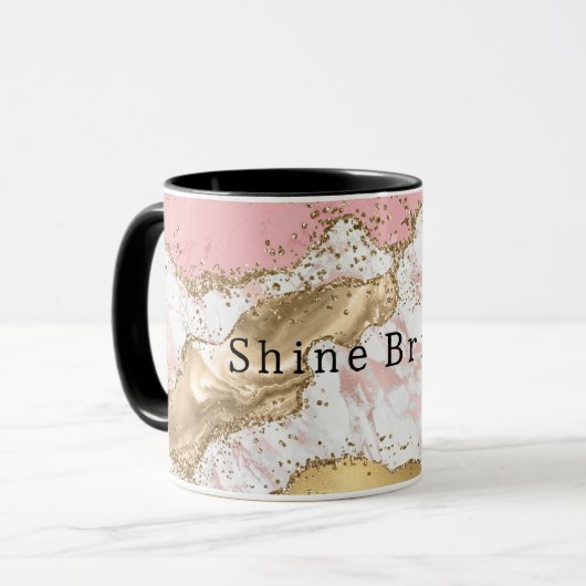 Roze Wit Marmer Gouden Glitter Mok (Voorkant links)