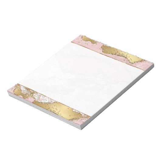 Roze Wit Marmer Gouden Glitter Notitieblok (Linkerzijde)