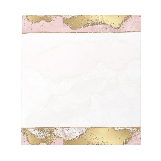 Roze Wit Marmer Gouden Glitter Notitieblok (Voorkant)