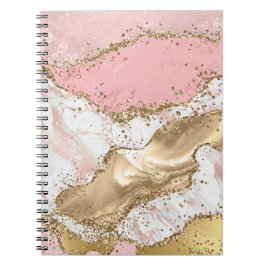 Roze Wit Marmer Gouden Glitter Notitieboek