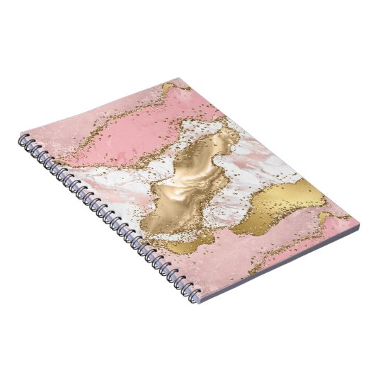 Roze Wit Marmer Gouden Glitter Notitieboek (Rechterzijde)