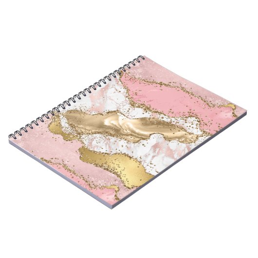 Roze Wit Marmer Gouden Glitter Notitieboek (Linkerzijde)